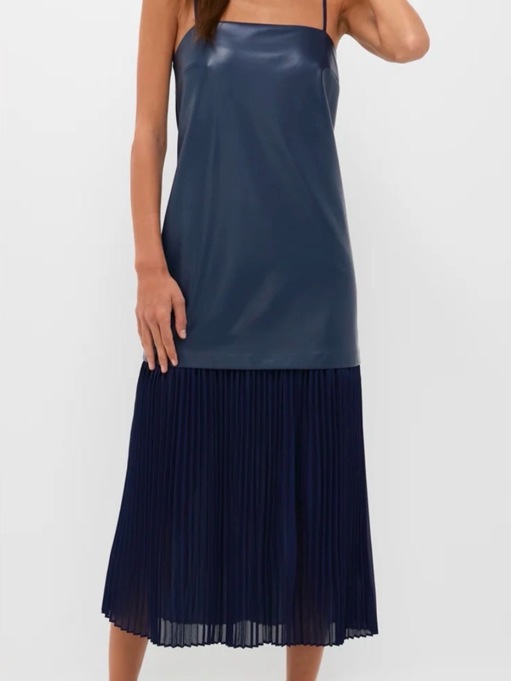 Hyacinth House dress Mixed Media faux leather pleated Ozzie women’s small New